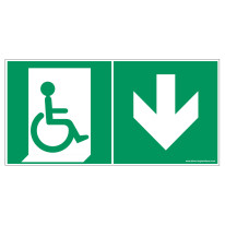 Panneau Evacuation PMR sortie vers le bas ISO 7010