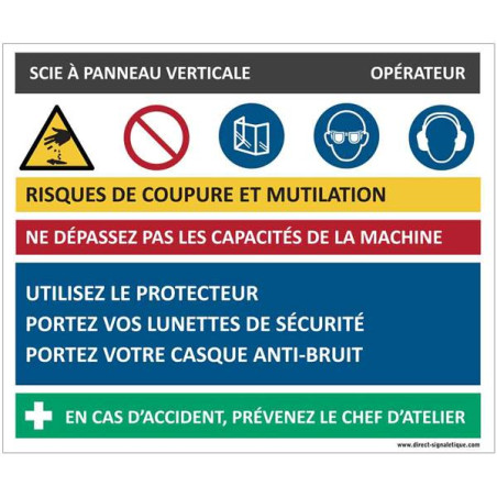 Fiche sécurité scie à panneau verticale - H 200 x 