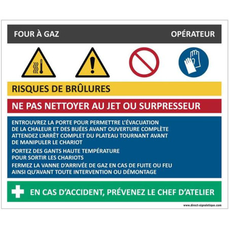 Fiche sécurité four à gaz - H 200 x L 240 mm - PVC