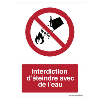 Signalisation Interdiction d´éteindre avec de l´ea