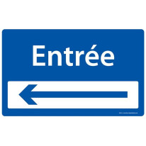 Panneau Entrée + flèche à gauche - Fond bleu - H 2