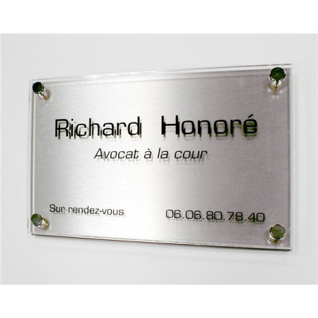 Plaque professionnelle en plexi sur support en alu