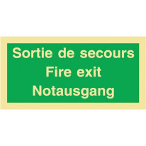 Panneau Sortie de secours en 3 langues Photolumine
