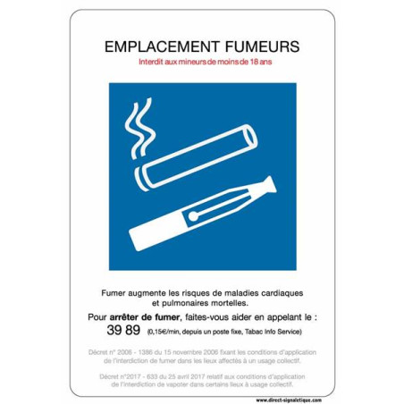 Panneau emplacement fumeurs et vapoteurs