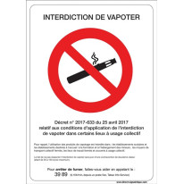 Affiche interdiction de vapoter conforme au décret