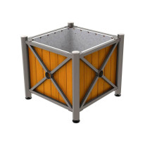 Bac à palmier traditionnel acier et bois - Pommeau Inox brossé - Gris