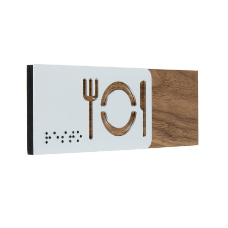 Picto Réfectoire Bois de Noyer et Alu - Gamme Wood Noyer® Dimension H 50 x L 148.5 mm