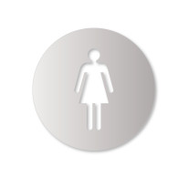 Plaque de porte aluminium brossé picto Toilettes Femmes - Ø 120 mm - Gamme Bross évidé
