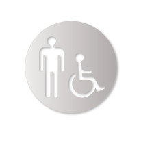 Plaque de porte aluminium brossé picto Toilettes Hommes PMR - Ø 120 mm - Gamme Bross évidé