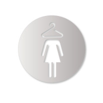 Plaque de porte aluminium brossé picto Vestiaires femmes - Ø 120 mm - Gamme Bross évidé