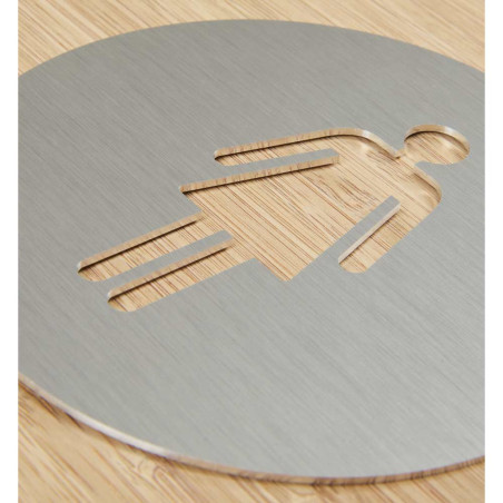 Plaque de porte aluminium brossé picto Escaliers - Ø 120 mm - Gamme Bross évidé