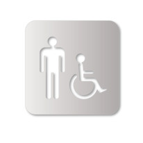 Plaque de porte aluminium brossé picto Toilettes hommes PMR - 120 x 120 mm - Gamme Bross évidé