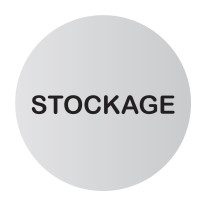 Plaque de porte aluminium brossé Texte Stockage - Ø 83 mm - Gamme Bross