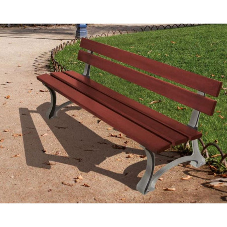 Banc de ville structure acier et assise bois en situation