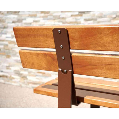 Banc urbain acier et bois lasuré chêne clair - zoom fixations
