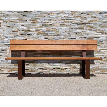 Banc urbain acier et bois lasuré chêne clair