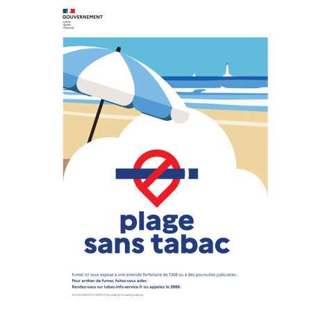 Panneau officiel plage sans tabac