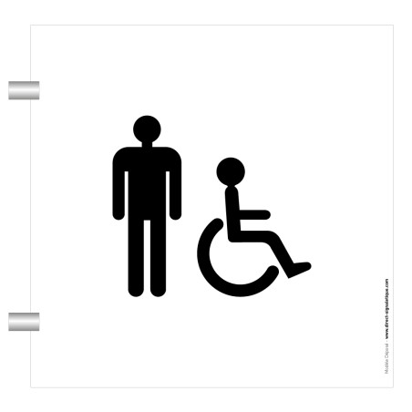 Plaque en drapeau Toilettes Hommes Handicapés - Gamme Pop Art - H170 x L170 mm
