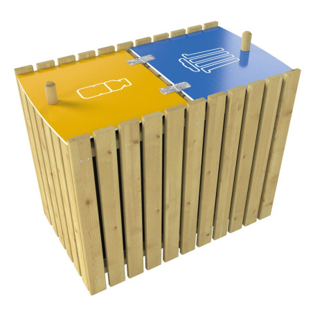 Poubelle en bois tri sélectif avec couvercle