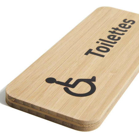 Plaque de porte Toilettes PMR 60x150 mm - gamme Bamboo rectangle