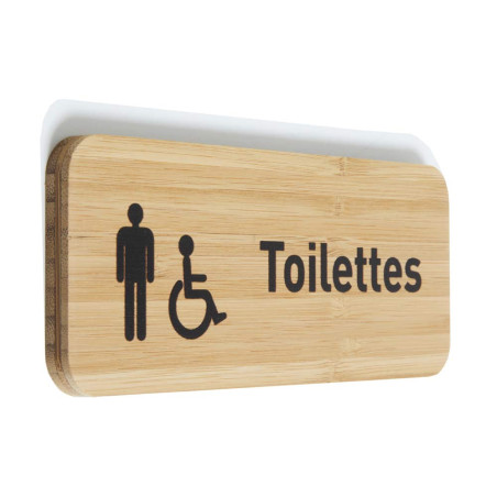 Plaque de porte Toilettes homme/PMR 60x150 mm - gamme Bamboo rectangle