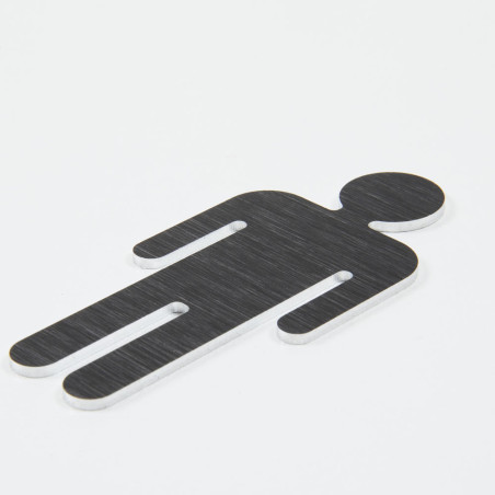 Pictogramme toilettes garçons découpé en aluminium brossé noir - H 70 mm