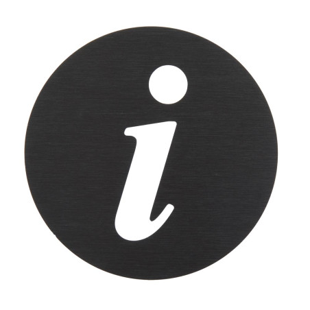Pictogramme Information découpé en aluminium brossé noir - Ø 100 mm