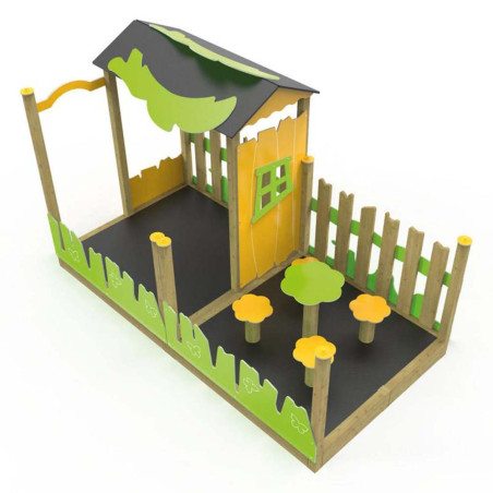 cabane pour enfants design jungle avec terrasse et table de pique-nique