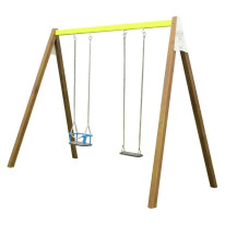 Balançoire en acier et bois une place et une nacelle pour bébé