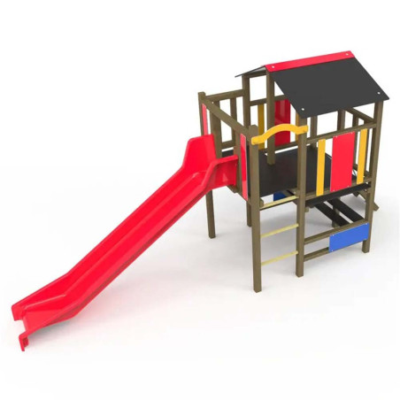 Structure multi-activités avec corde et toboggan