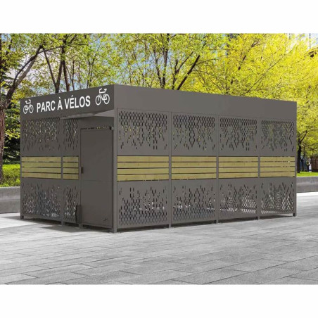 Abri vélos sécurisé acier et bois - en situation