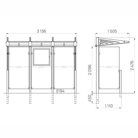Station bus en verré sécurisé - schéma dimensions