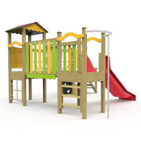 Structure de jeux en double tour avec passerelle et toboggan