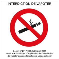 Affiche interdiction de vapoter conforme au décret d'avril 2017